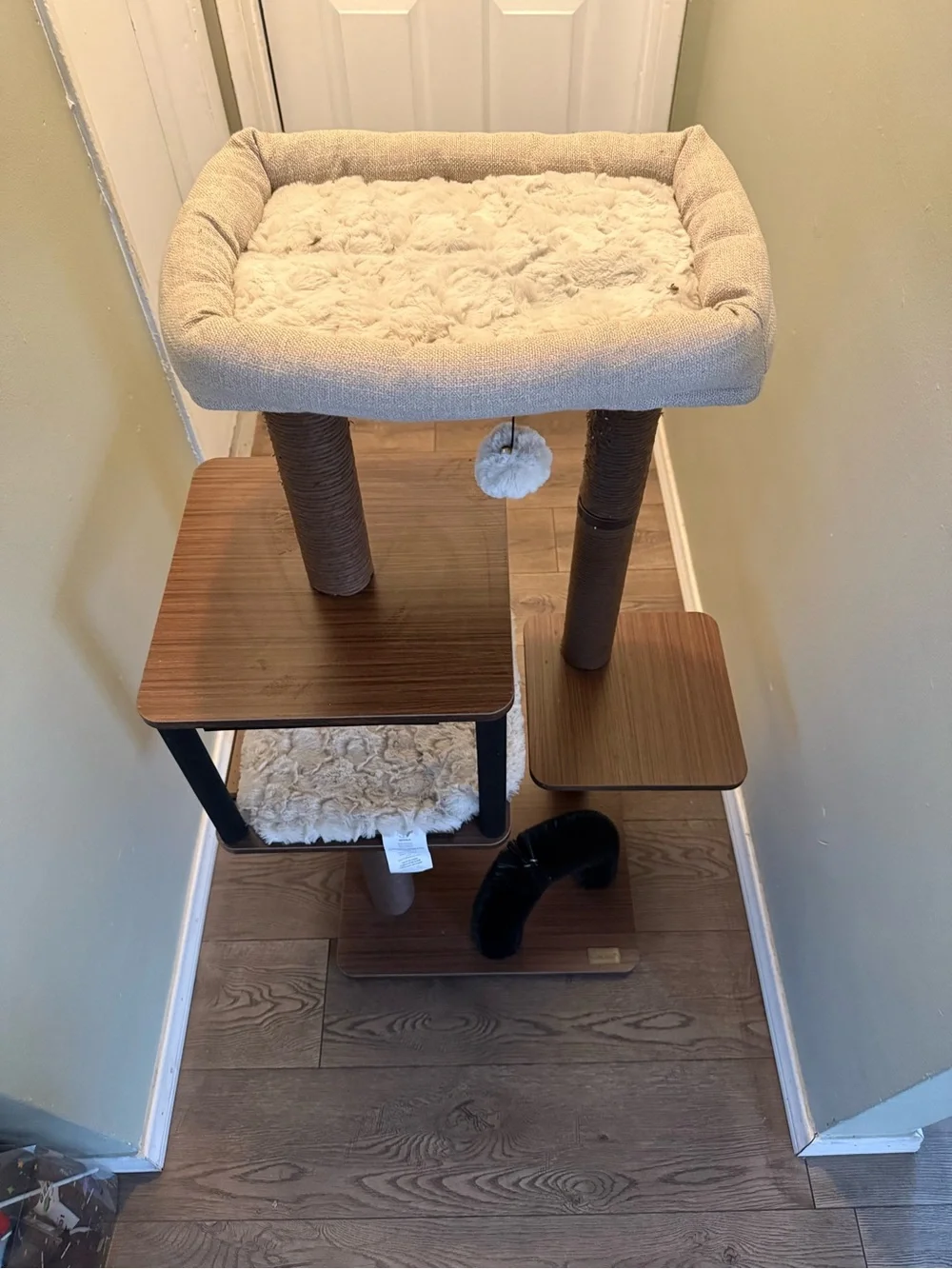Plush Gray & Brown Multi-Level Cat Tree with Play Toy